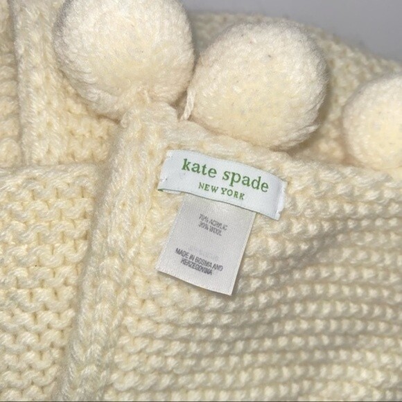 Kate Spade Wool Blend Chunky Crochet Knit Pom Pom Blanket Scarf 70 X24 - Picture 10 of 10